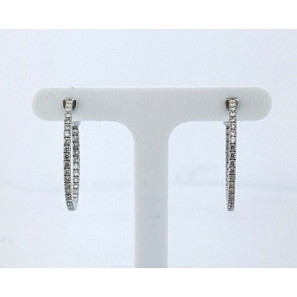 14K White Gold Diamond Inside-Out Hoop Earrings 1.6mm 5.5g Sparkling Hoops - Picture 1 of 10